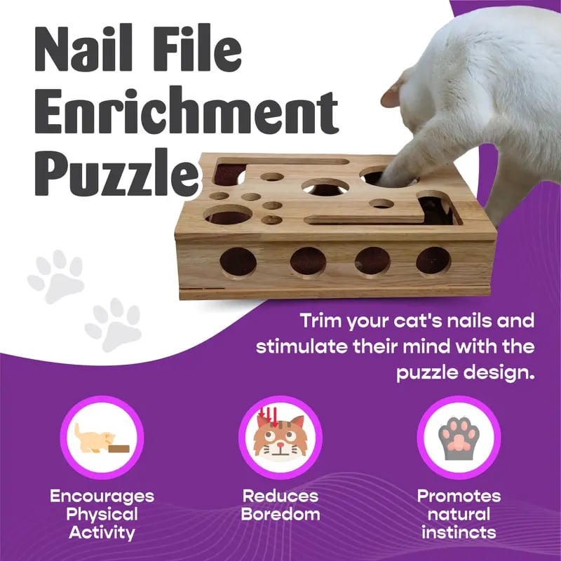 Katzen-Intelligenzspielzeug mit Nagelfeile aus Holz -    Zorenza