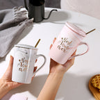 Kaffeetasse mit Deckel und Löffel – Marmoroptik -    Zorenza