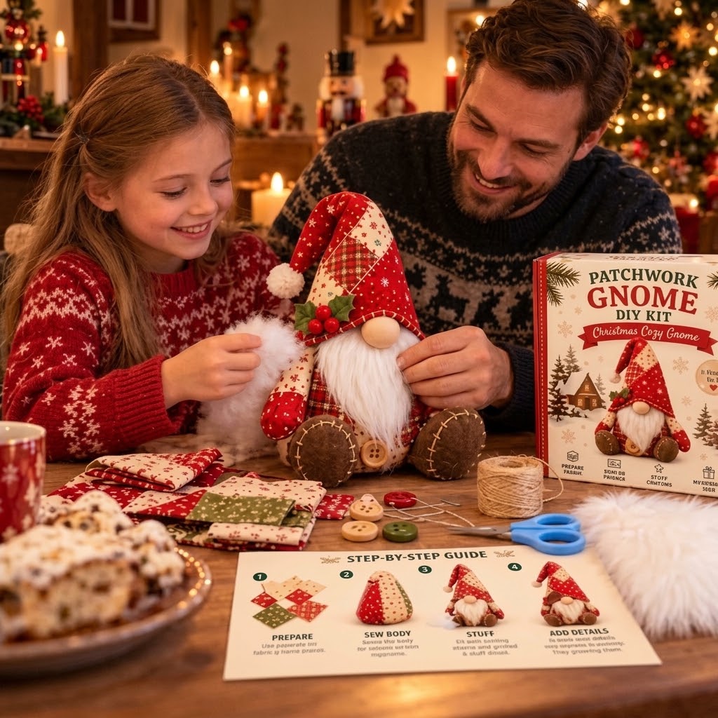 Patchwork-Wichtel Nähset – DIY Gnom zum Selbernähen, komplett mit Füllwatte & Plüschbart -    Zorenza