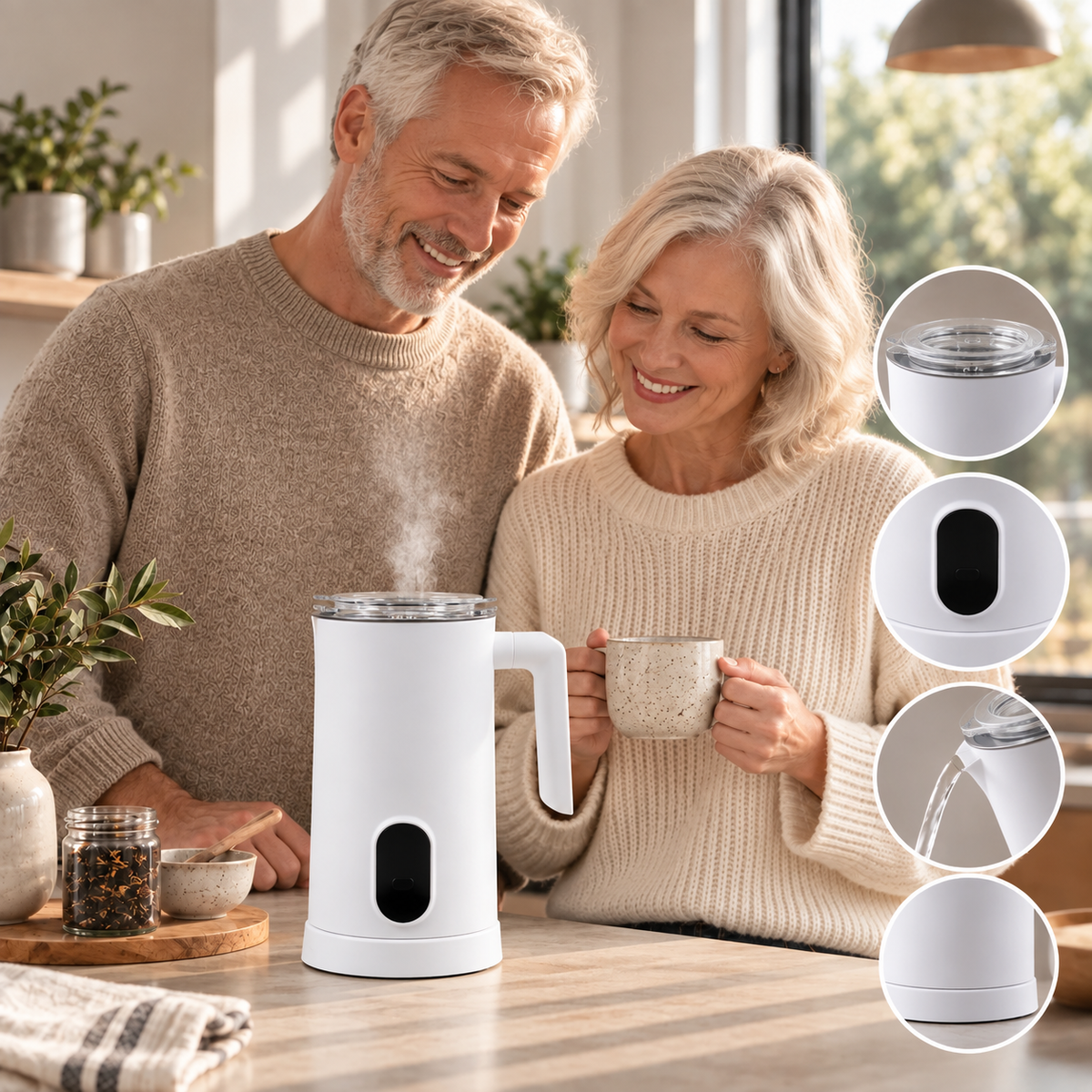 Wasserkocher Kunststoff mit Temperaturregelung und Falten-Design -    Zorenza