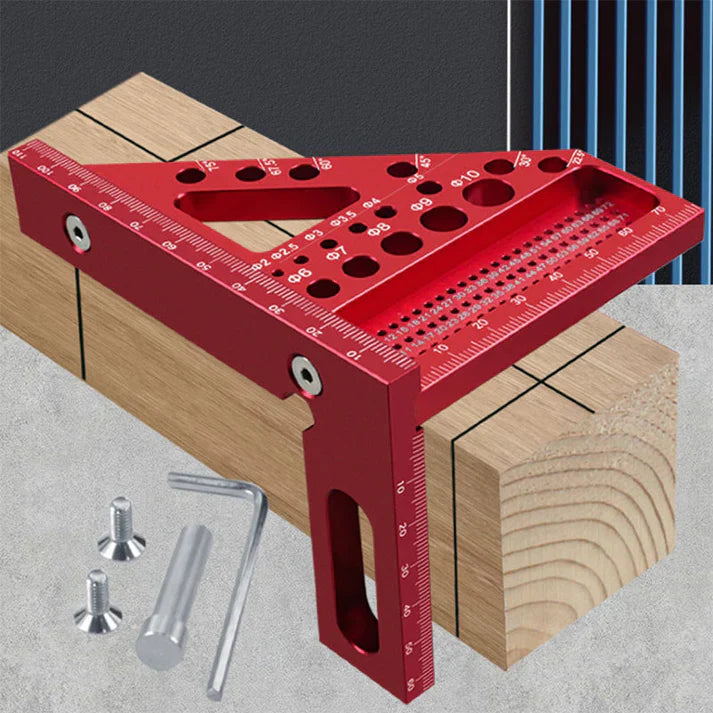 Aluminium Woodworking Square with Drill Guide Holes – 90° and 45° Zorenza