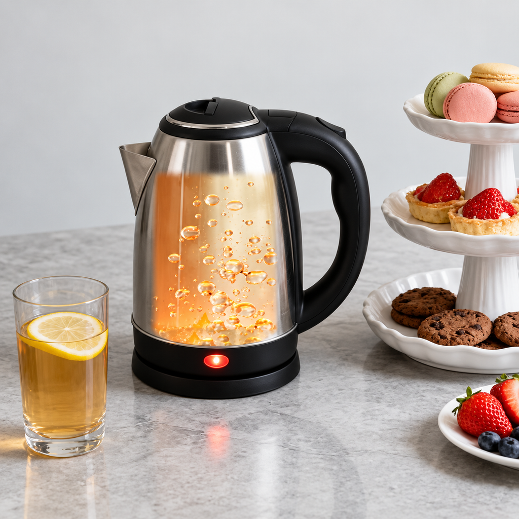 Wasserkocher Edelstahl 1500 W mit schwarzem Griff -    Zorenza