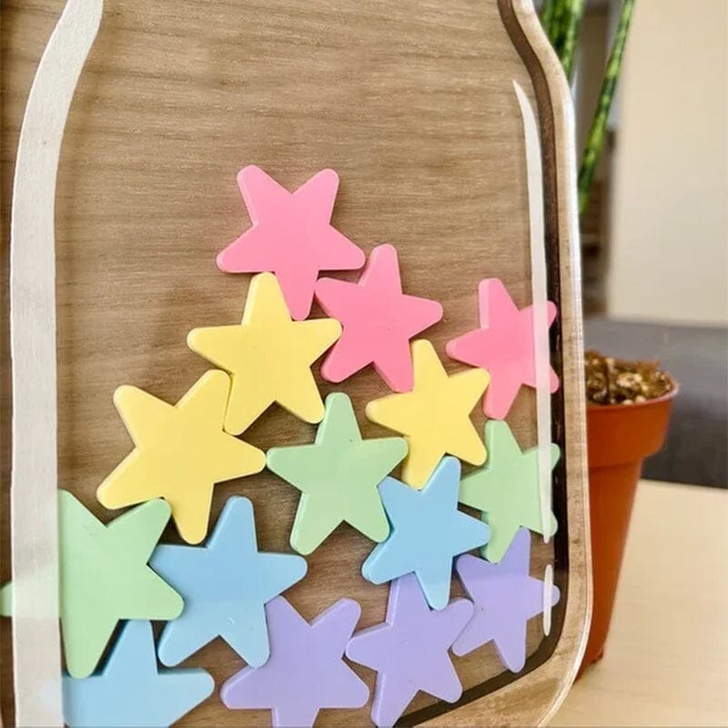 Beloningsglas Holz mit bunten Sternen für Kinder-Motivation -    Zorenza