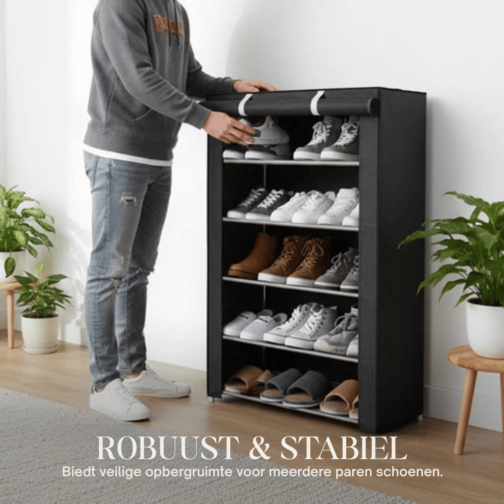 Schuhschrank mit Stoffbezug und Stahlgestell – 6 oder 8 Ebenen Zorenza