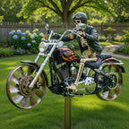Motorrad-Windrad mit Skelett-Fahrer für Garten -    Zorenza