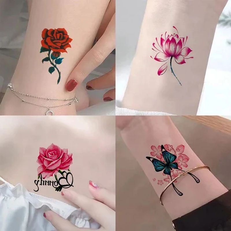 3D Tattoo Stickers mit Blumen- und Schmetterlings-Motiven -    Zorenza