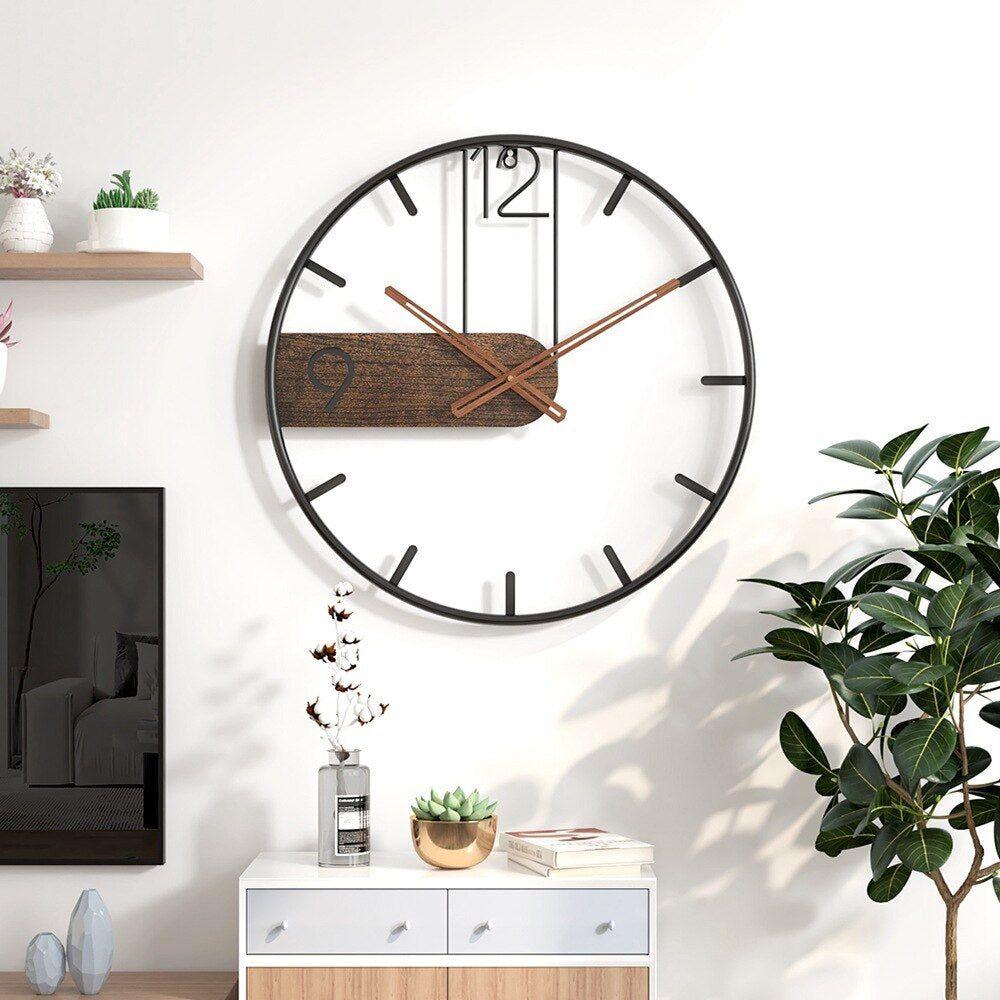 Wanduhr Metall Holz Ø 40 cm – Industriell Modern Schwarz -    Zorenza