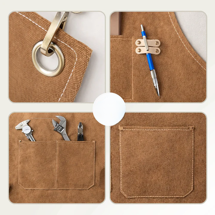 Canvas-Arbeitsschürze mit Kreuzträgern und mehreren Taschen Zorenza