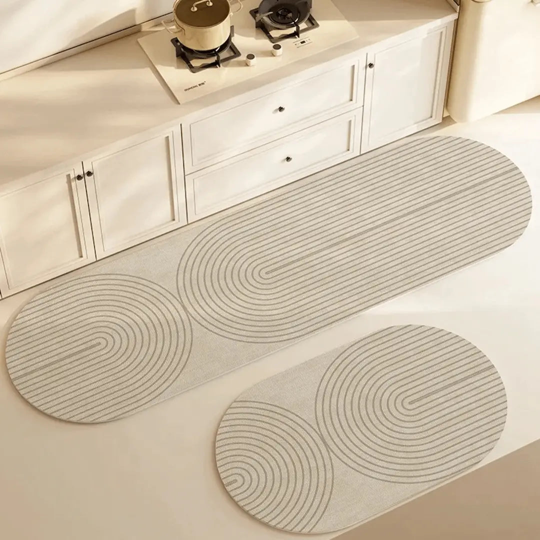 Ovale Küchenmatte mit Liniendesign – Rutschfest & Saugstark -    Zorenza