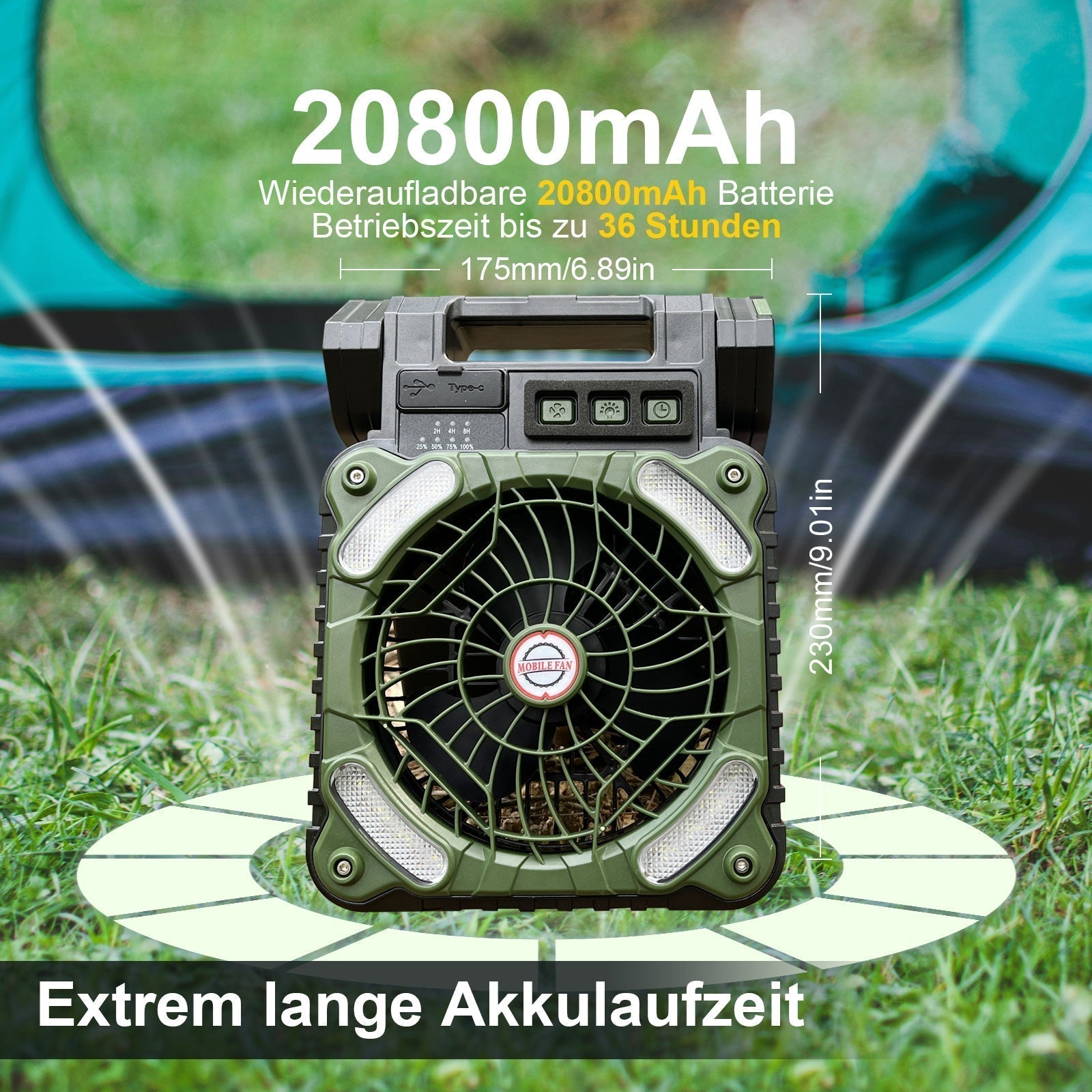 Solar-Ventilator mit LED-Licht und Powerbank -    Zorenza