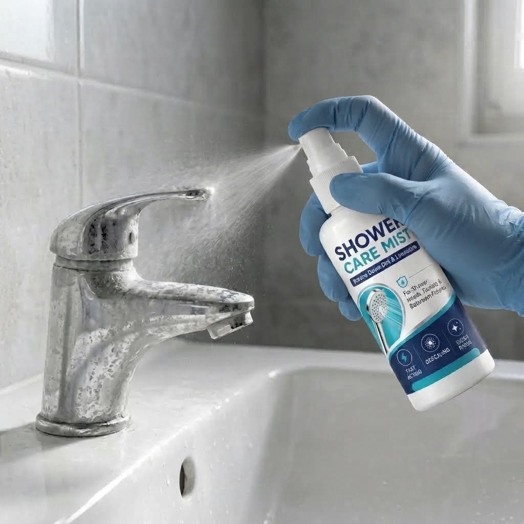 Kalkentferner-Spray für Duschkopf und Badezimmerarmaturen, 50 ml, mit Reinigungstuch -    Zorenza