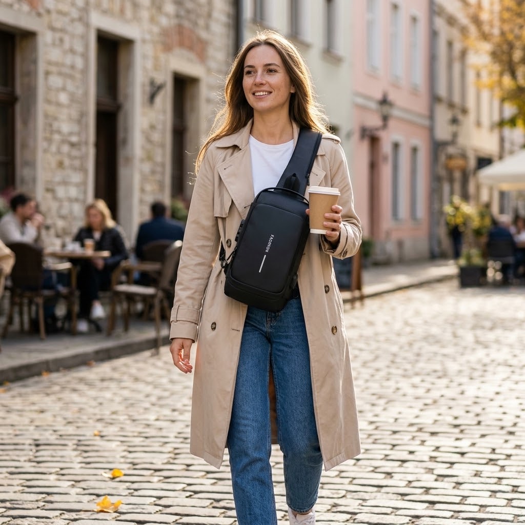 Sling Bag mit USB-Ladeanschluss, Brusttasche für Tablets bis 9,7 Zoll -    Zorenza