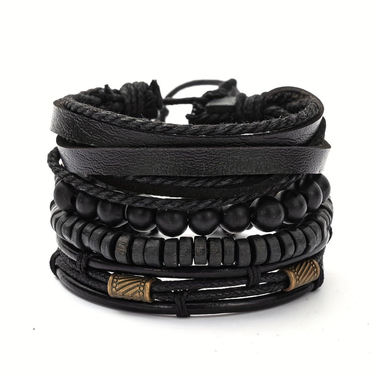 Lederarmband-Set mit Holzperlen – Mehrlagig verstellbar -    Zorenza