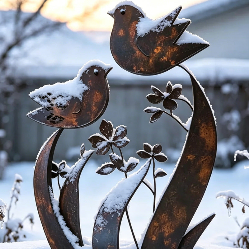 Gartenstecker Eisen mit Vogel- und Blumenmotiv -    Zorenza