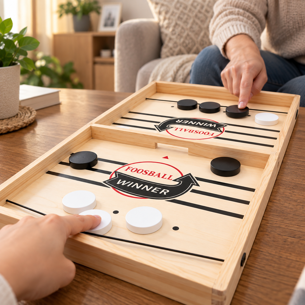 Puckspiel Holz mit Gummizug für Familienspaß -    Zorenza