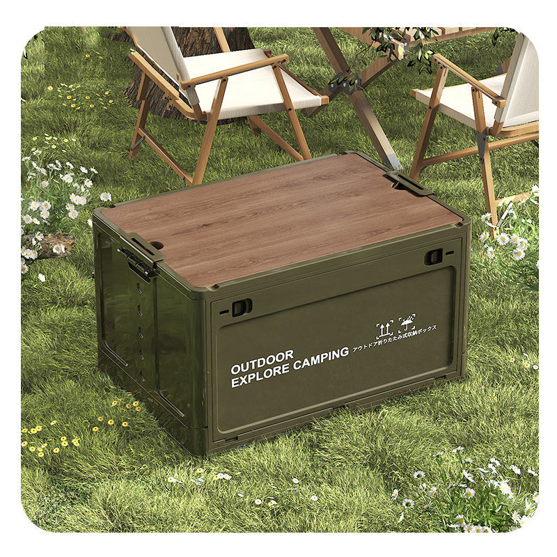 Faltbare Aufbewahrungsbox mit Holzdeckel für Camping -    Zorenza