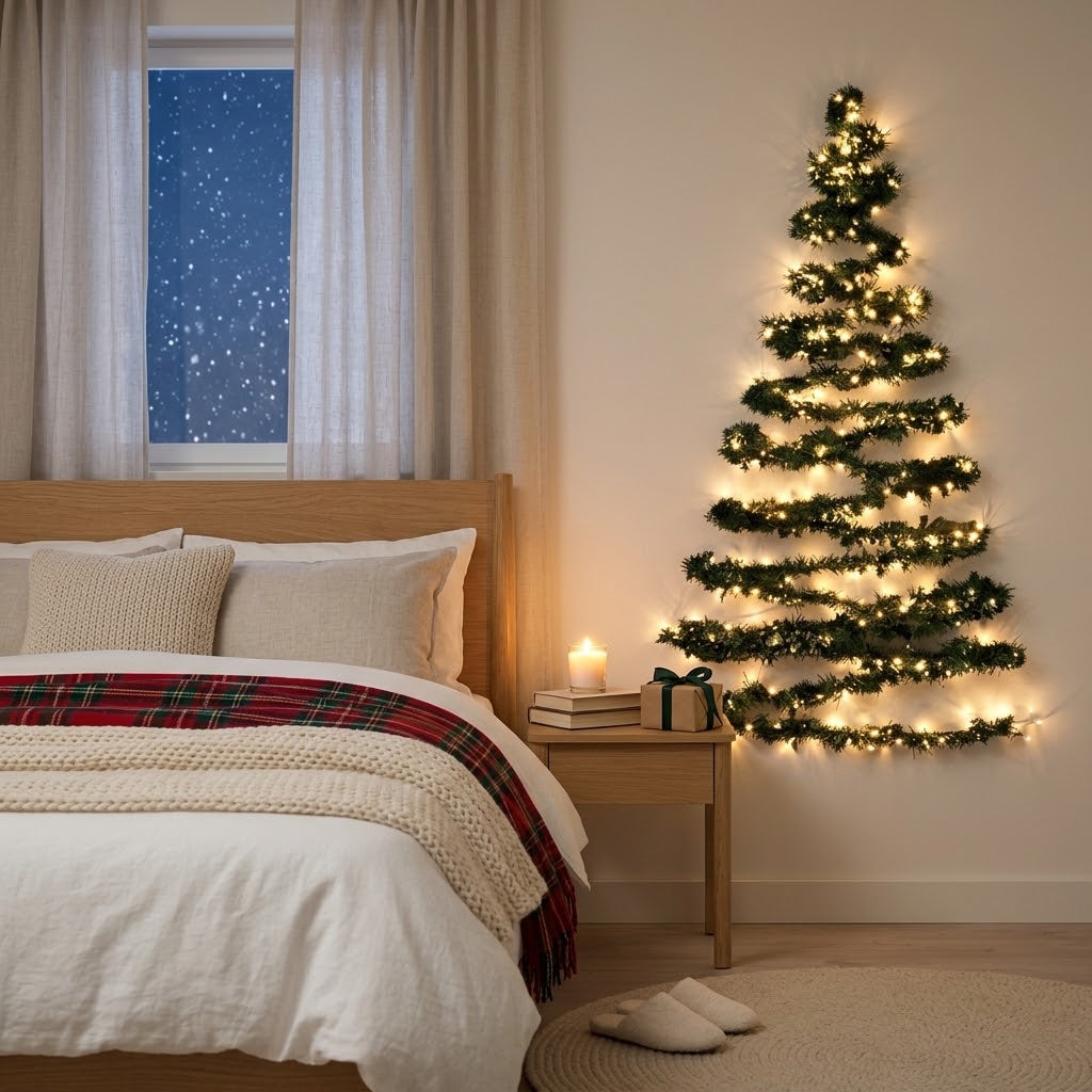 Wand-Weihnachtsbaum mit LED-Lichterkette, batteriebetrieben ohne Steckdose -    Zorenza