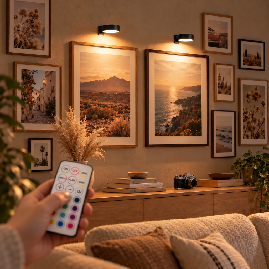 LED Bilderleuchte kabellos & magnetisch, 13 Farben RGB mit Fernbedienung, dimmbar, Timer, batteriebetrieben -    Zorenza