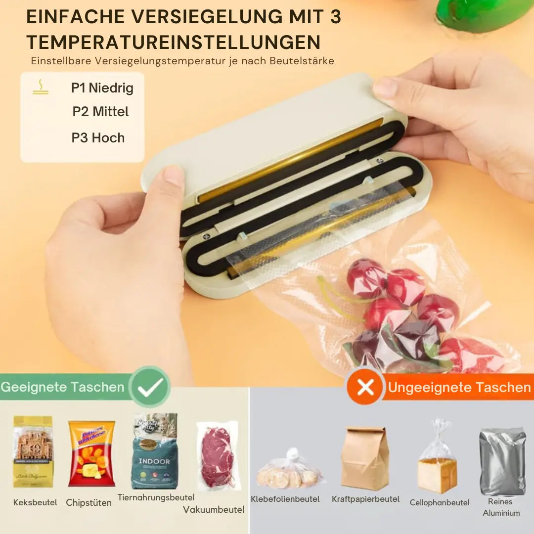 3-in-1 kabelloses Mini-Vakuumiergerät – Lebensmittel frisch halten & mehr Zorenza