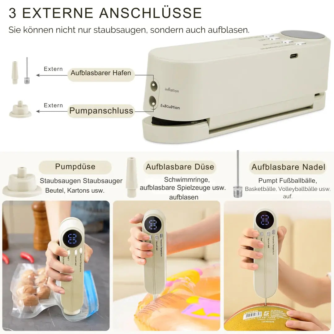 3-in-1 kabelloses Mini-Vakuumiergerät – Lebensmittel frisch halten & mehr Zorenza