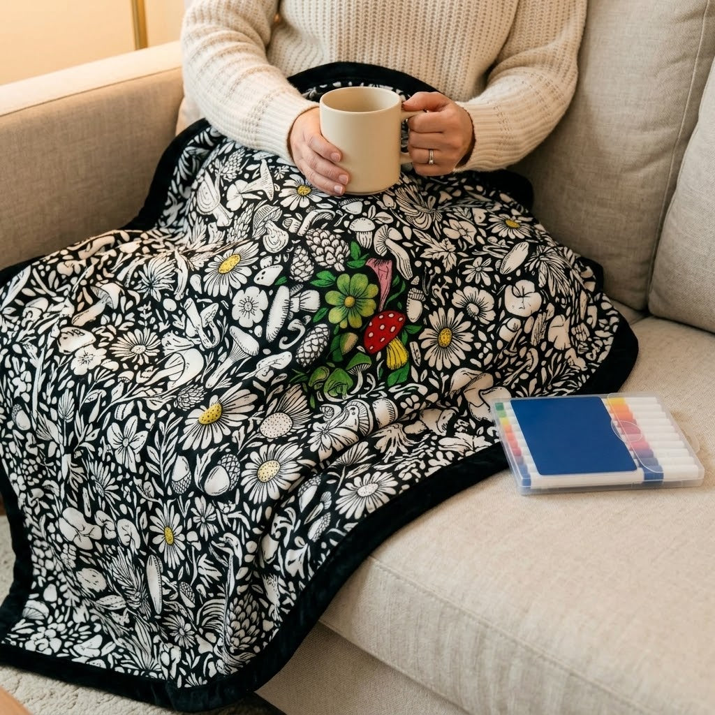 Kuscheldecke zum Ausmalen aus Flanell inkl. 24 Acrylmarker – ca. 130 × 150 cm, 5 Motive -    Zorenza