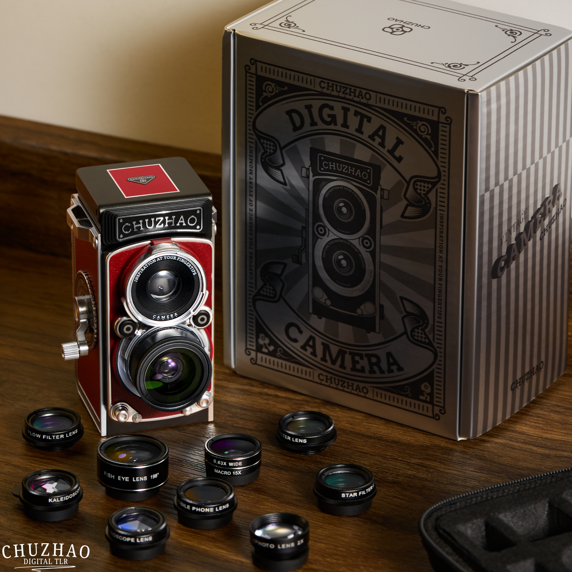12MP-Digitalkamera Vintage-TLR-Design – 10-Objektiv-Set - Zorenza