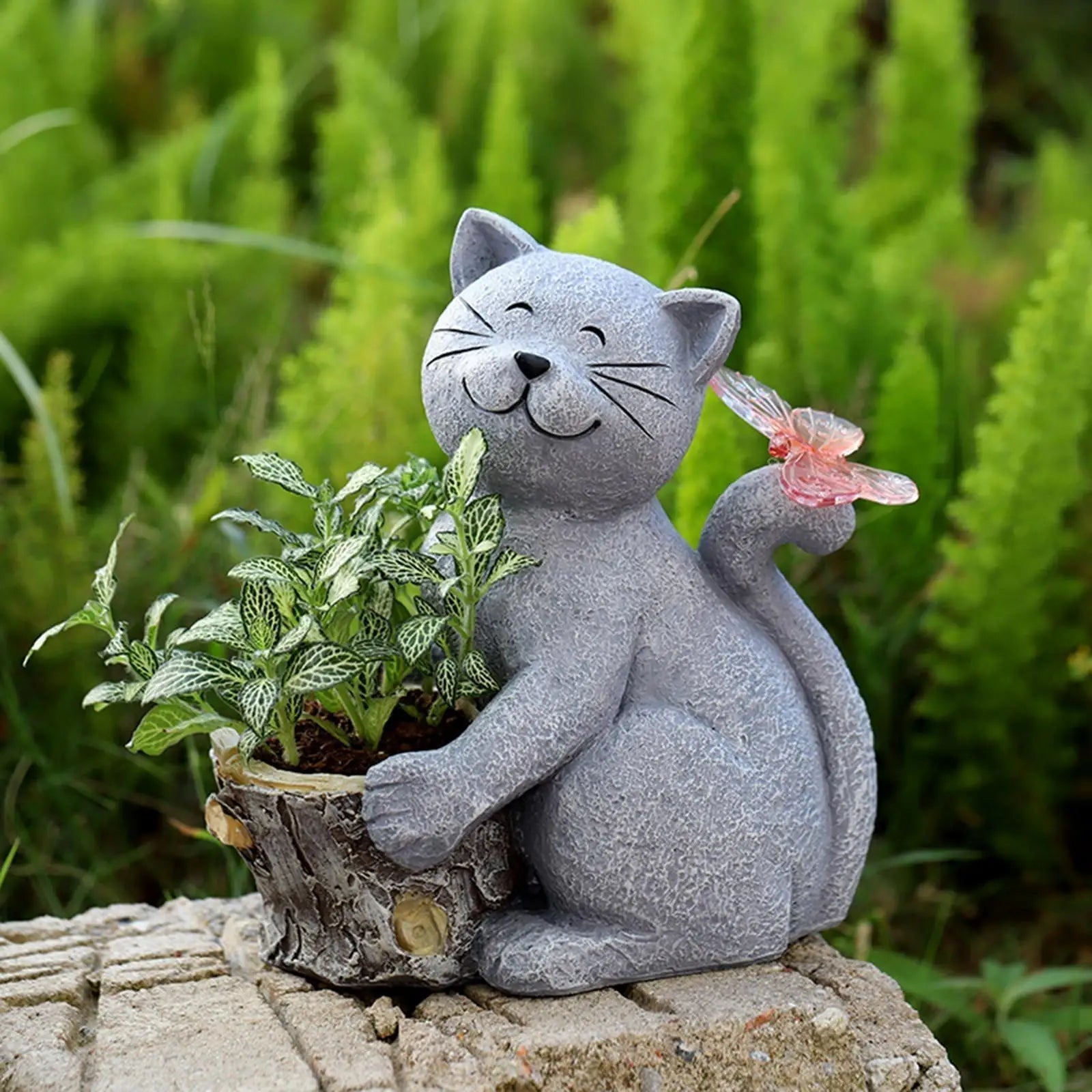 Solar Katzenfigur mit LED-Beleuchtung – 21 cm Gartendeko Zorenza