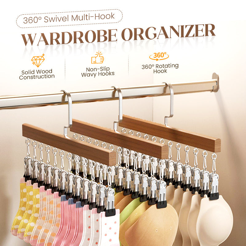 Kleiderbügel Holz drehbar mit Clips für Kleiderschrank-Organisation -    Zorenza