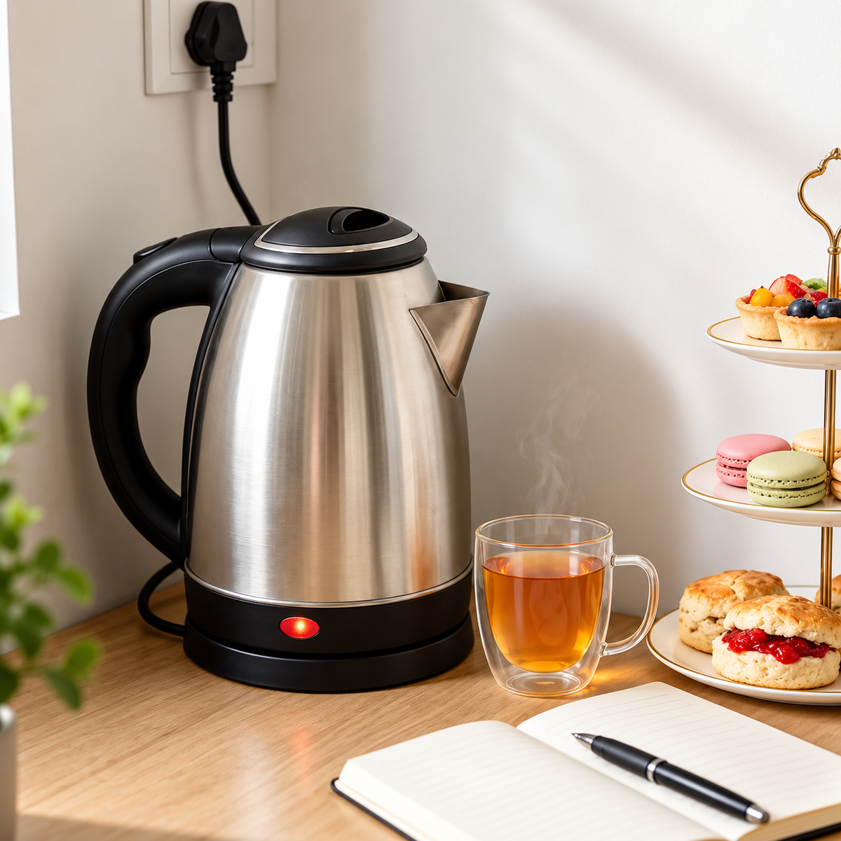 Wasserkocher Edelstahl 1500 W mit schwarzem Griff -    Zorenza