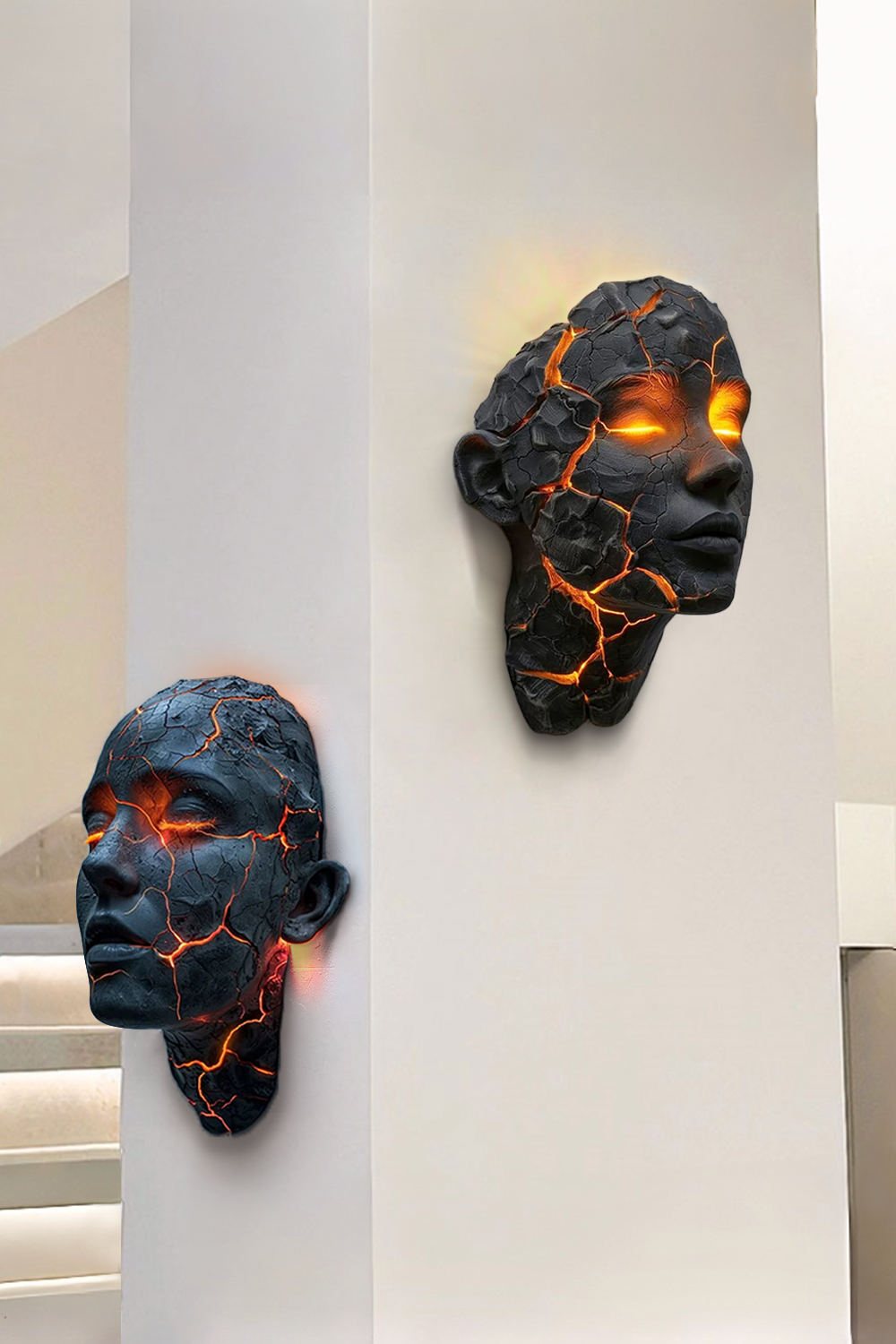 Wandleuchte Gesichts-Skulptur mit beleuchteten Rissen -    Zorenza