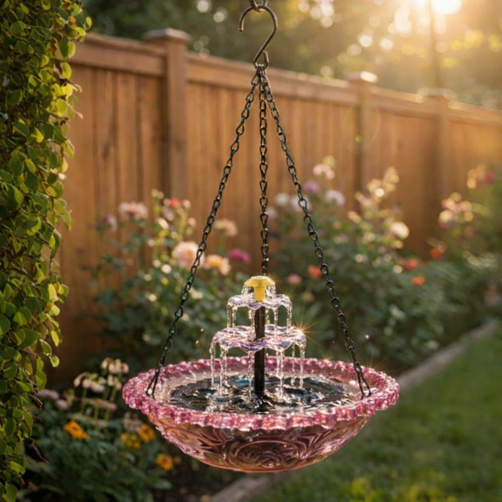Solarbetriebene Hängende Vogeltränke mit Springbrunnen – Zweistufig Zorenza