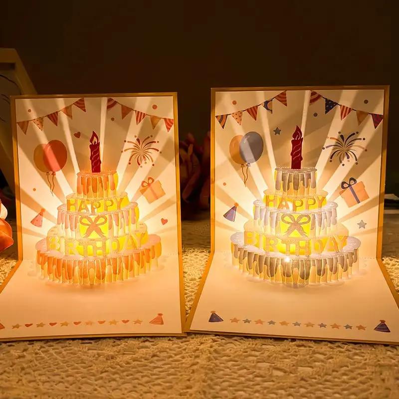 3D Pop-up Geburtstagskarte – handgemachte Grußkarte mit LED-Licht und Musik Zorenza