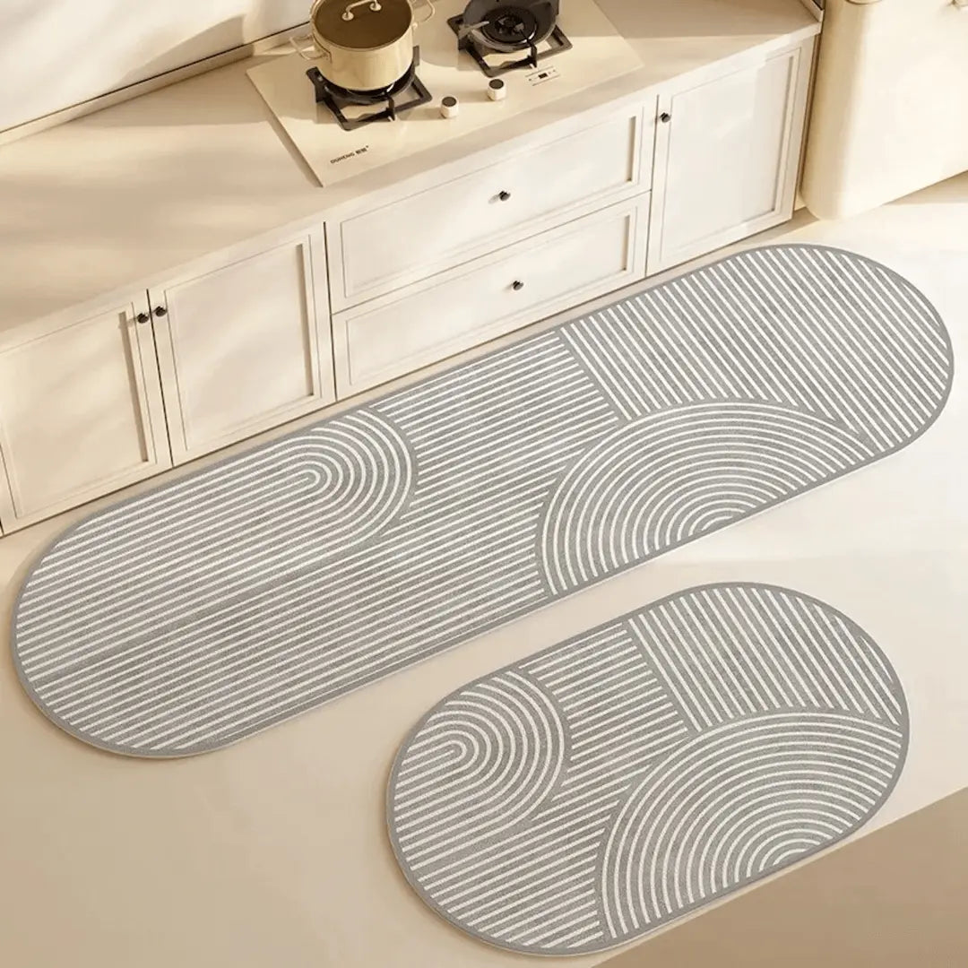 Ovale Küchenmatte mit Liniendesign – Rutschfest & Saugstark -    Zorenza
