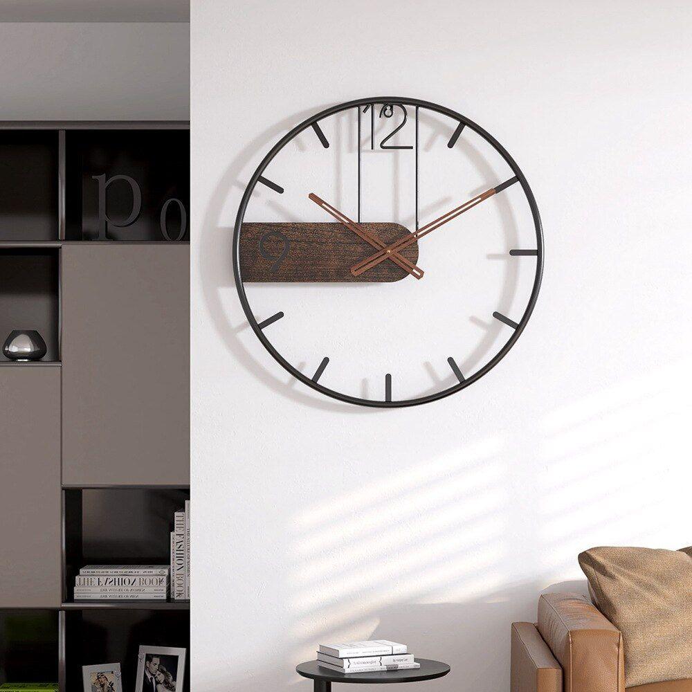 Wanduhr Metall Holz Ø 40 cm – Industriell Modern Schwarz -    Zorenza