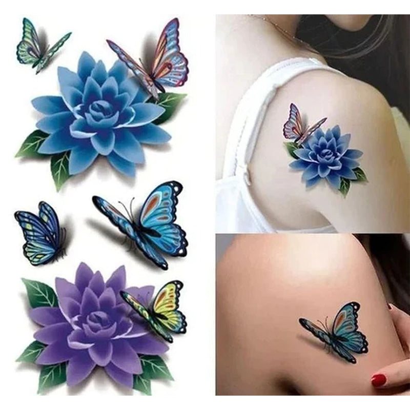 3D Tattoo Stickers mit Blumen- und Schmetterlings-Motiven -    Zorenza