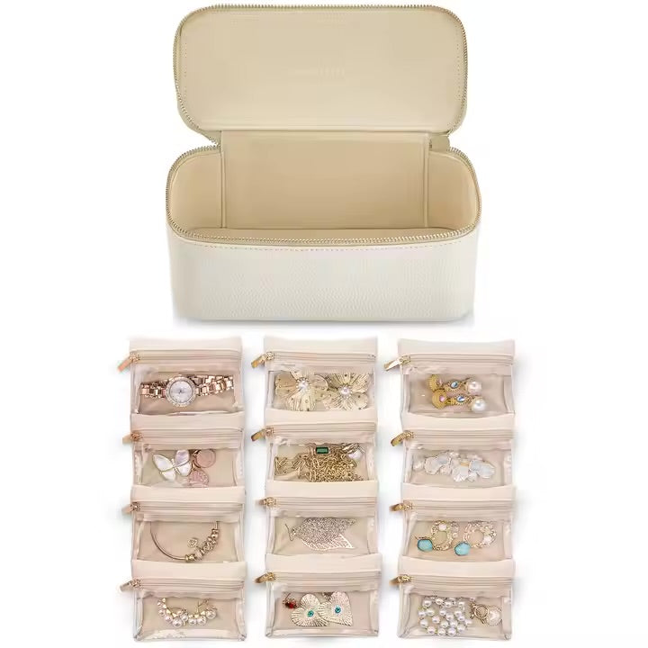 Schmuck-Reisebox mit 12 Samtbeuteln – Verknötungsfrei Zorenza