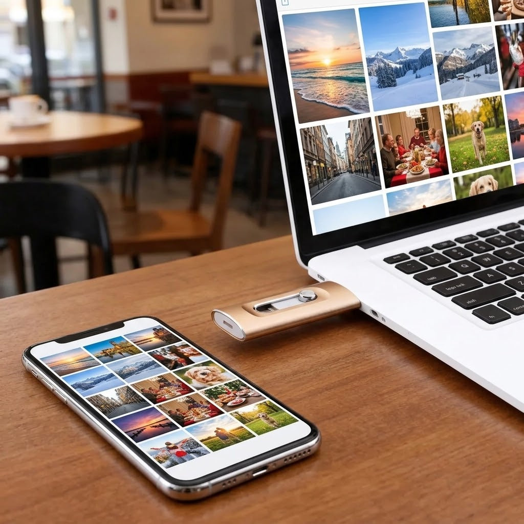 USB-Stick 3-in-1 für iPhone, Android und PC: Lightning, USB-C, USB 3.0 -    Zorenza