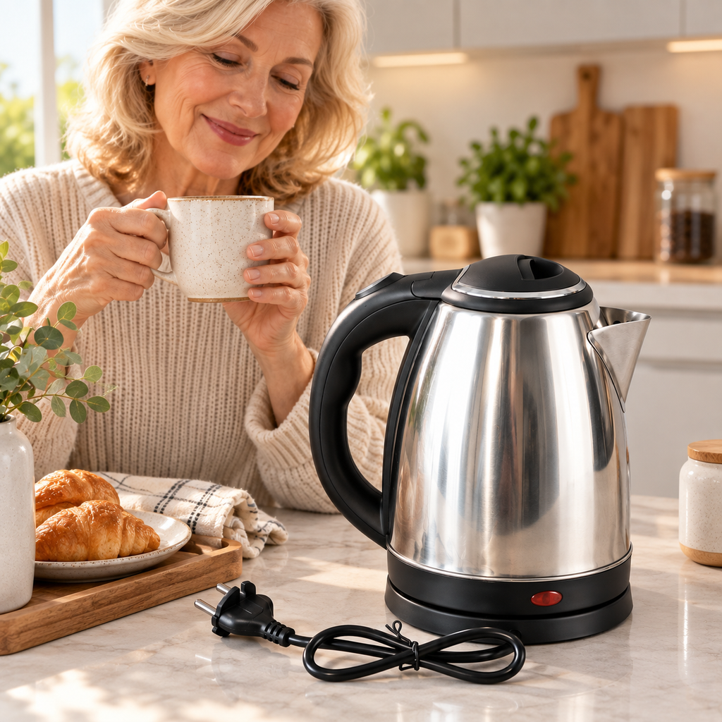 Wasserkocher Edelstahl 1500 W mit schwarzem Griff -    Zorenza
