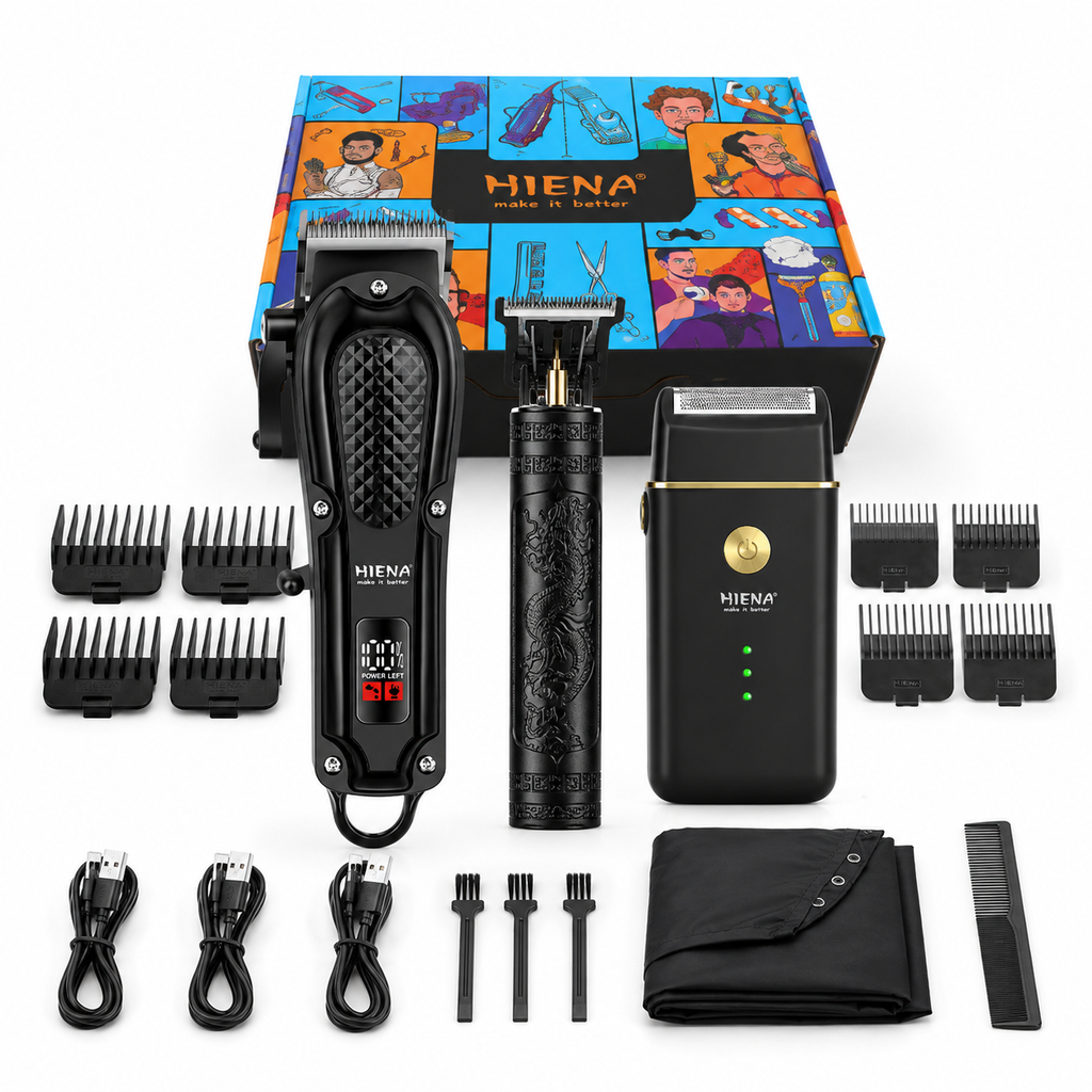 Trimmer-Set 3-teilig – Haarschneider, T-Blade-Trimmer & Folienrasierer, kabellos, USB-C -    Zorenza
