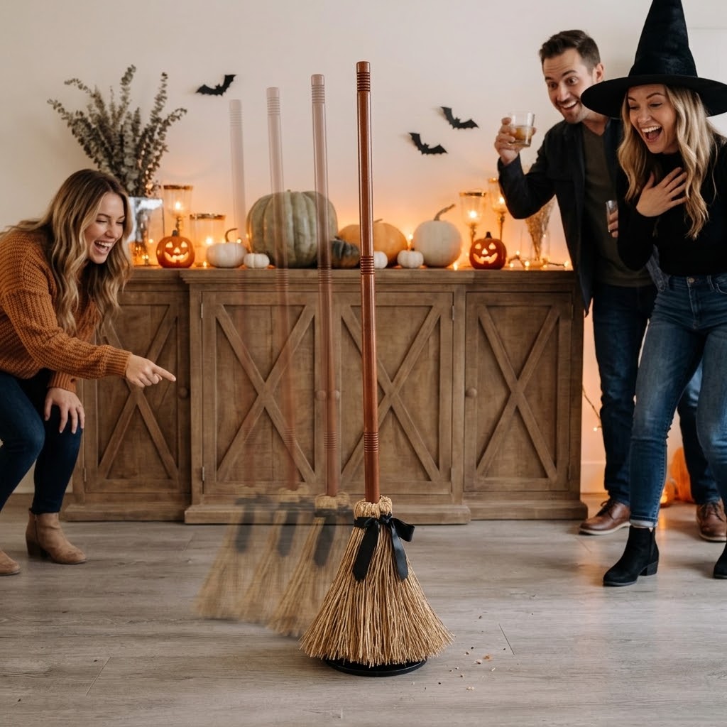 Hexenbesen Deko mit Sound und Bewegung, 95 cm, Halloween, batteriebetrieben -    Zorenza