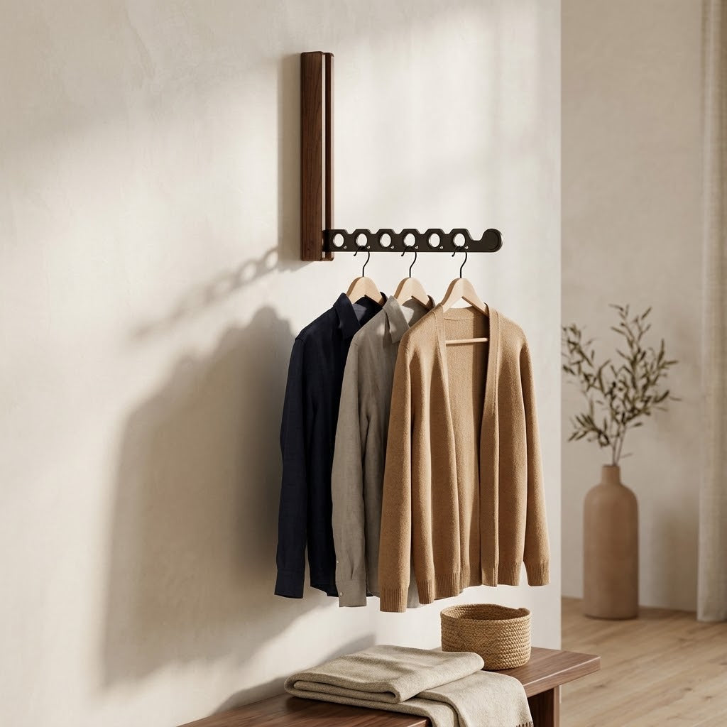 Klappbarer Wandkleiderständer aus Holz mit Platzspar-Design -    Zorenza