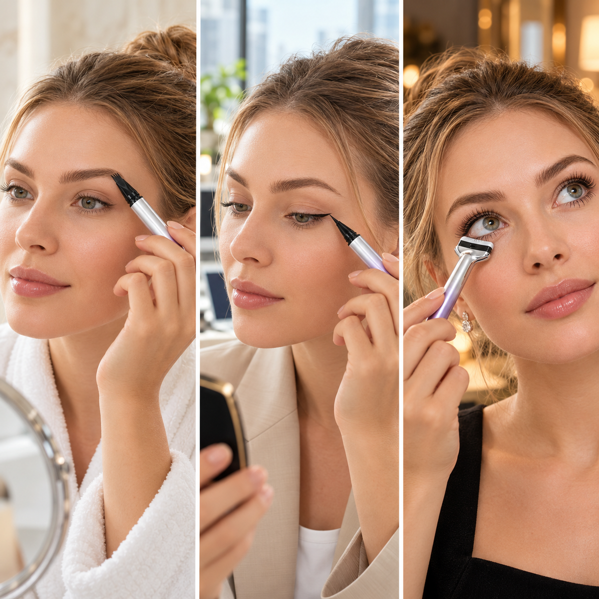 3-in-1 Augen-Make-up-Set mit Wimpernstempel für untere Wimpern, Eyeliner & Augenbrauenstift -    Zorenza