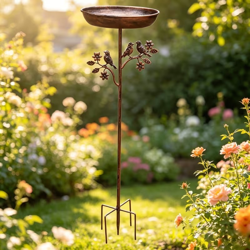Gartenvogeltränke am Metallspieß – Vintage Kupfer-Optik -    Zorenza