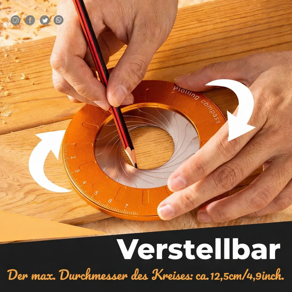 Präzisionszirkel Edelstahl verstellbar – Kreise bis 12,5 cm Durchmesser -    Zorenza