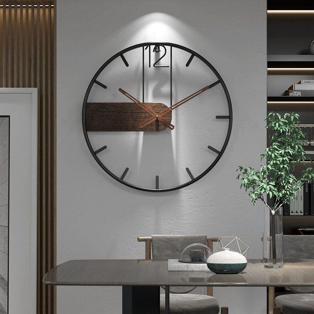 Wanduhr Metall Holz Ø 40 cm – Industriell Modern Schwarz -    Zorenza