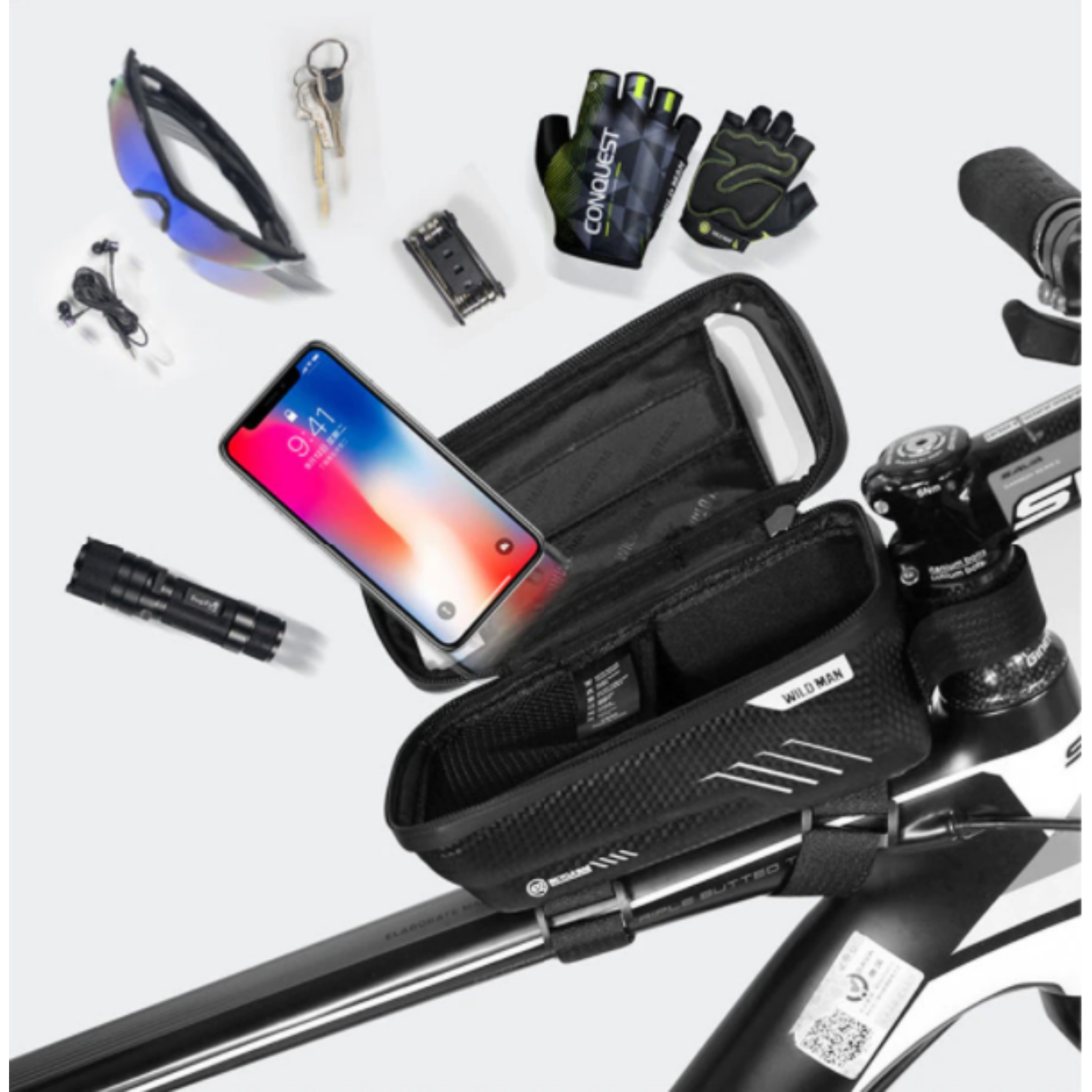 Fahrrad-Rahmentasche mit Handy-Fenster – Wasserdichtes Hardcase Zorenza