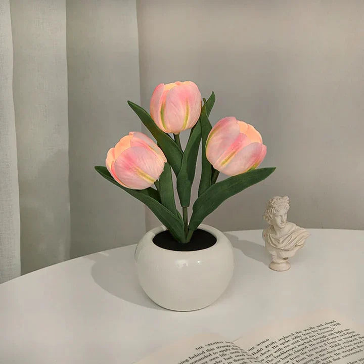 Tulpen-LED-Tischlampe im Keramiktopf – Warmes Dekorlicht Zorenza