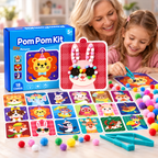 Pompon-Steckspiel für Kinder ab 5 Jahren mit 18 Tier-Motivkarten -    Zorenza