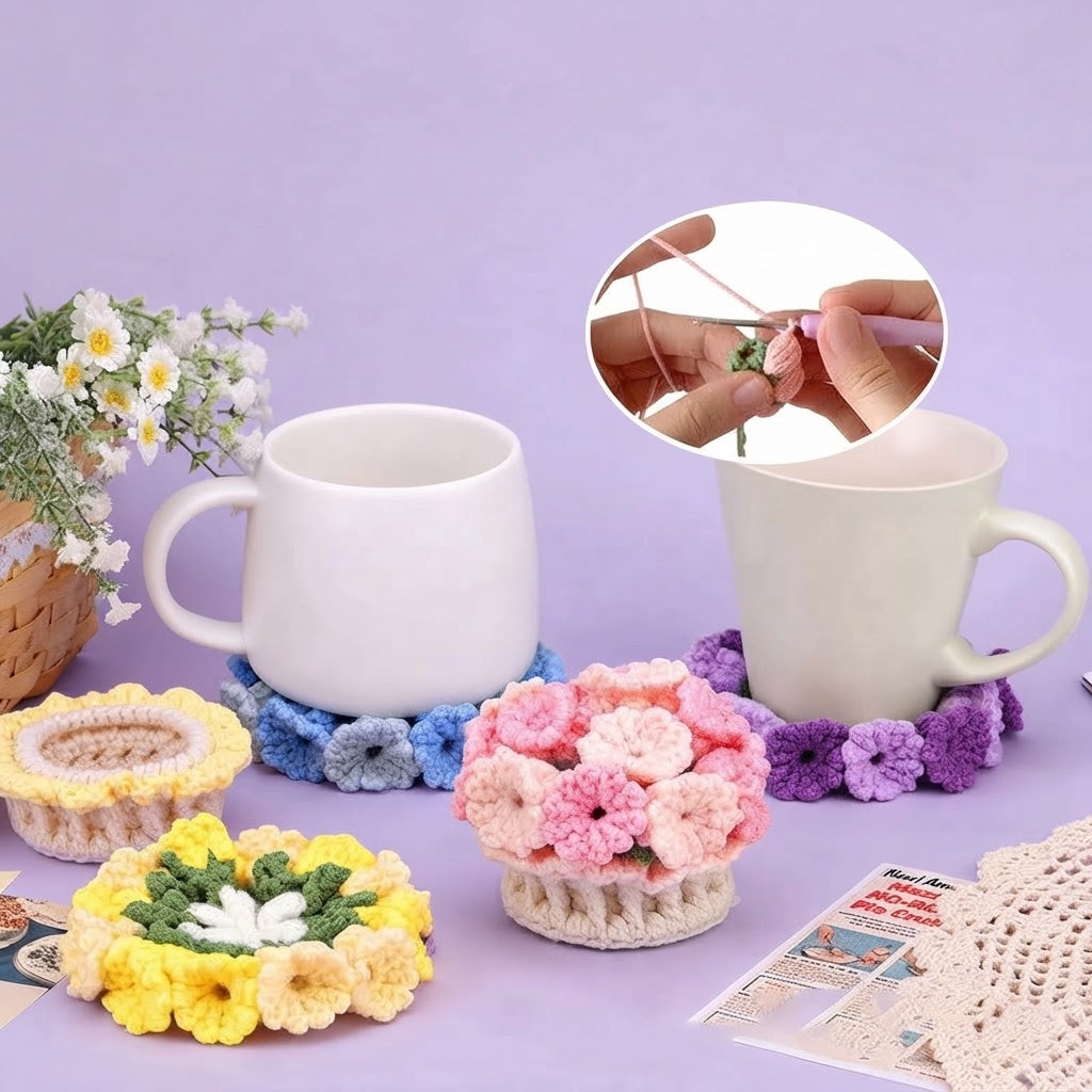 Häkel-Set Blumen-Untersetzer mit Anleitung -    Zorenza
