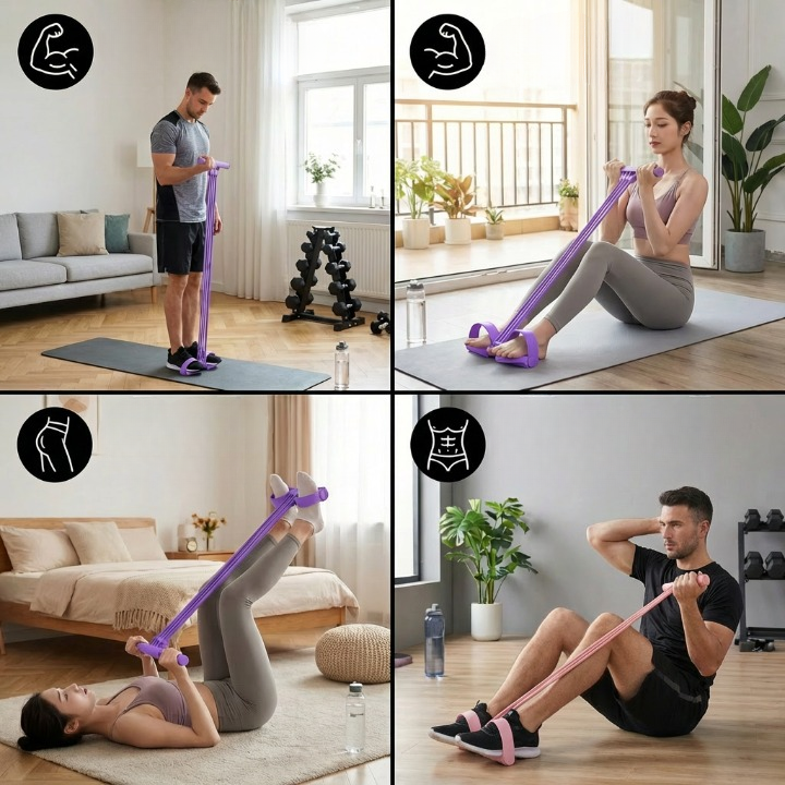 Fitnessband mit Fußstützen — Ganzkörper-Training für Zuhause, Lila & Rosa -    Zorenza